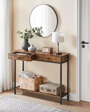 Industriële Consoletafel met 2 Lades - Vintage-hout en Zwart beschikbaar voor biedingen