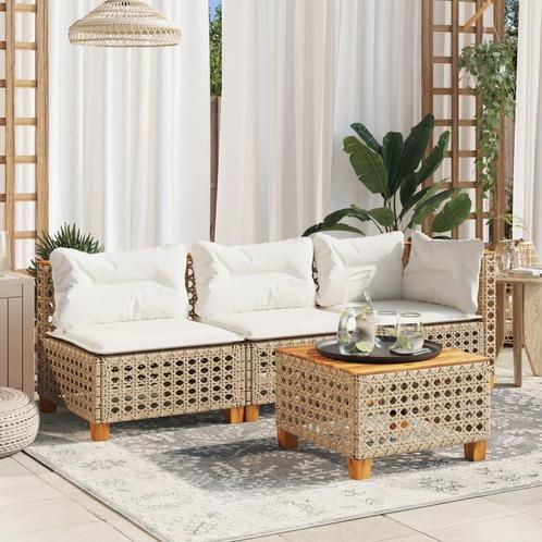 vidaXL Tuinbank 3-zits met kussens poly rattan beige, Tuin en Terras, Tuinsets en Loungesets, Nieuw, Rotan, Verzenden