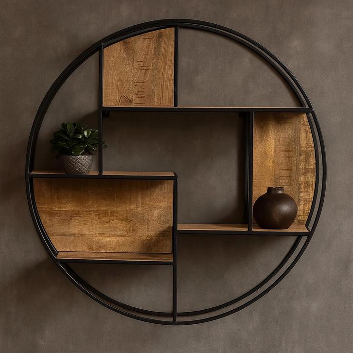 Wandrek Mangohout Bowi Rond 100 cm, Huis en Inrichting, Kasten | Wandmeubels, Minder dan 25 cm, Nieuw, Overige houtsoorten, Verzenden