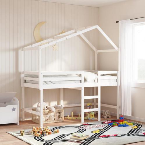 vidaXL Halfhoogslaper met ladder en bedhuis grenenhout wit, Huis en Inrichting, Slaapkamer | Bedden, 80 cm, 200 cm, Wit, Eenpersoons