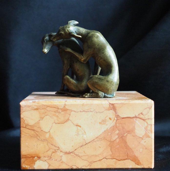 sculptuur, Pair of greyhounds - dogs - 12 cm - Brons, Marmer, Antiek en Kunst, Antiek | Keramiek en Aardewerk