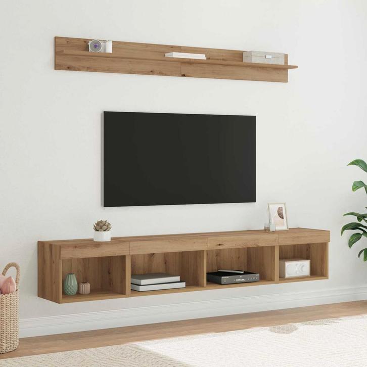 vidaXL TV Wandkast Set met LED 5 pcs Artisan Eiken Bewerkt, Huis en Inrichting, Kasten | Televisiemeubels, Nieuw, Minder dan 50 cm