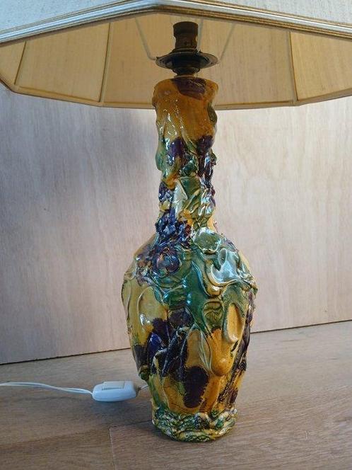 Tafellamp - Klei, Linnen - Fleslamp met linnen kap, Antiek en Kunst, Curiosa en Brocante