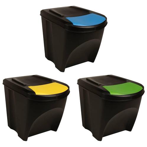 vidaXL Vuilnisbakken 3 st stapelbaar 75 L antracietkleurig, Huis en Inrichting, Woonaccessoires | Prullenbakken, Nieuw, Verzenden