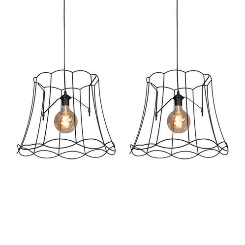 Set van 2 retro hanglampen zwart 50 cm - Granny Frame, Huis en Inrichting, Lampen | Hanglampen, Nieuw, Overige materialen, 75 cm of meer