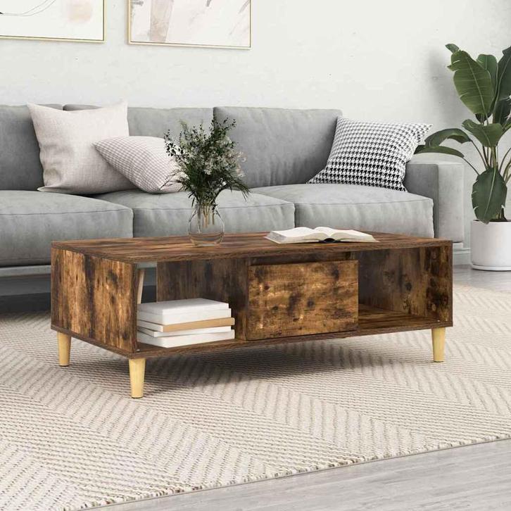 vidaXL Salontafel Gerookt eiken 103.5 x 60 x 35 cm Bewerkt, Huis en Inrichting, Tafels | Salontafels, Nieuw, Overige houtsoorten