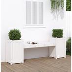 Bankje met plantenbakken 180x36x63 cm grenenhout wit, Nieuw, Verzenden