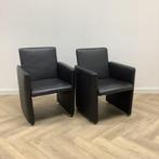 Tweedehands complete set 2x leren fauteuil, zwart - zilver, Huis en Inrichting, Fauteuils, Ophalen of Verzenden, Gebruikt, Leer