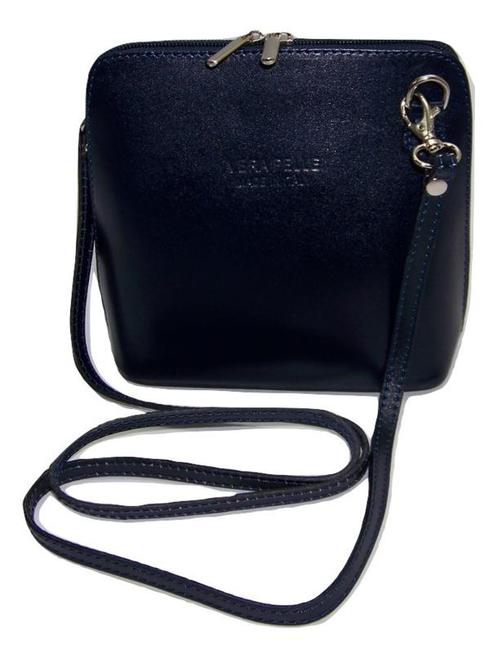 Donkerblauw Vera Pelle Italiaans leren schoudertasje (rits r, Sieraden, Tassen en Uiterlijk, Portemonnees, Nieuw, Verzenden