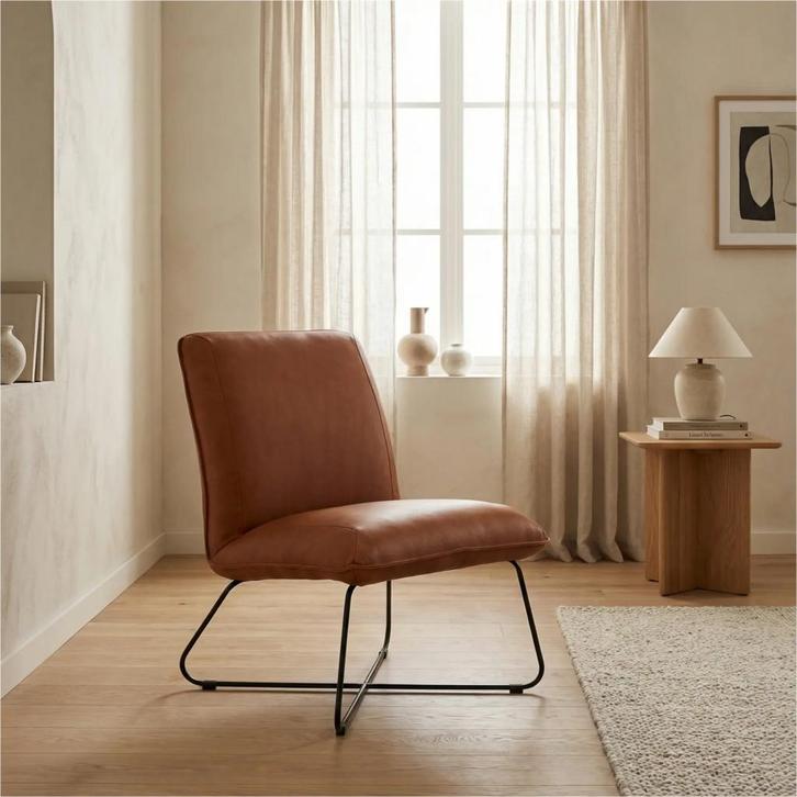 Leren fauteuil Less, Huis en Inrichting, Fauteuils, 50 tot 75 cm, 75 tot 100 cm, Nieuw, Leer, Ophalen of Verzenden