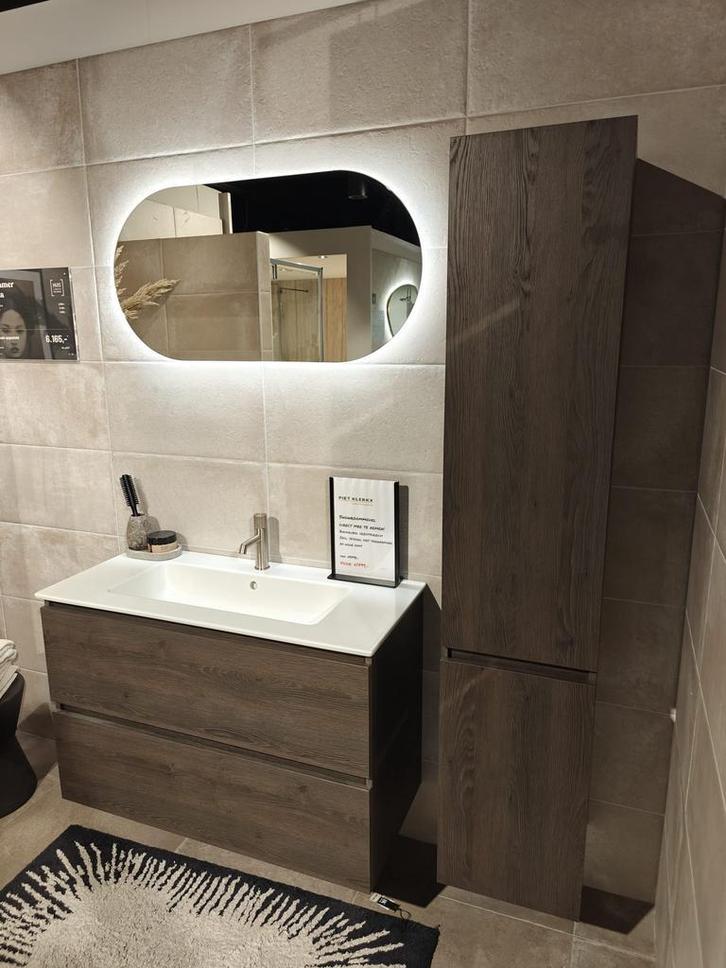 Badmeubel 100cm met spiegel, kraan en kolomkast - 6 PKW, Huis en Inrichting, Badkamer | Badkamermeubels, Wastafelkast, Nieuw, 100 tot 150 cm