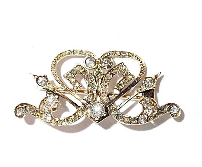 Zonder minimumprijs - Borstornament - 18 karaat Geel goud -, Sieraden, Tassen en Uiterlijk, Antieke sieraden