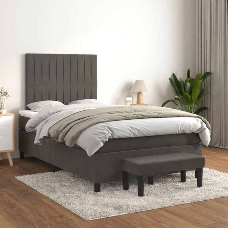 vidaXL Boxspring met matras fluweel donkergrijs 120x200 cm, Huis en Inrichting, Slaapkamer | Bedden, 120 cm, 200 cm, Grijs, Twijfelaar