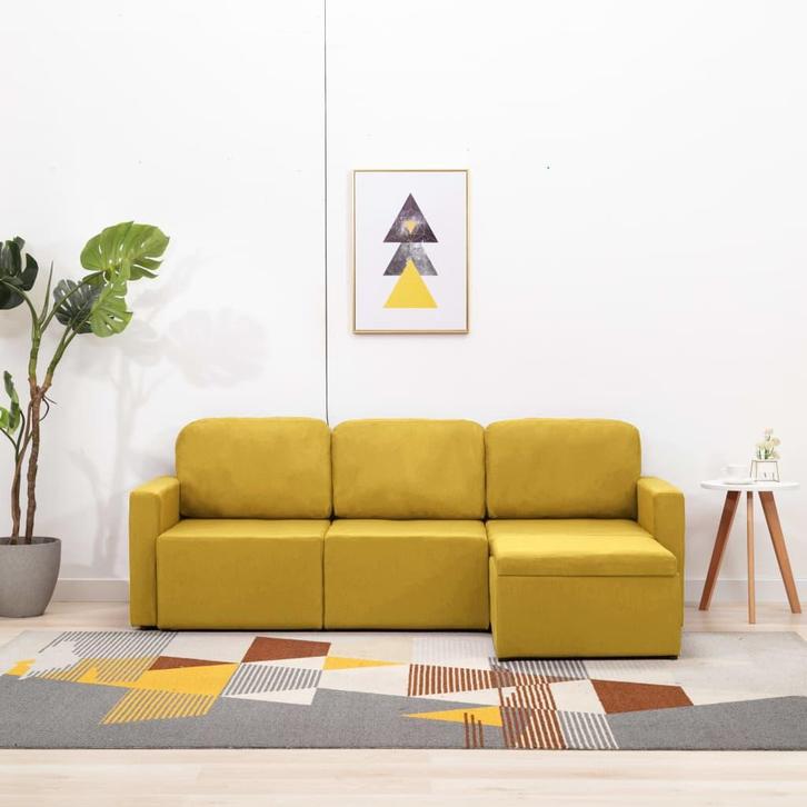 vidaXL Slaapbank driezits modulair stof geel, Huis en Inrichting, Banken | Bankstellen, Nieuw, 200 tot 250 cm, Stof, Verzenden