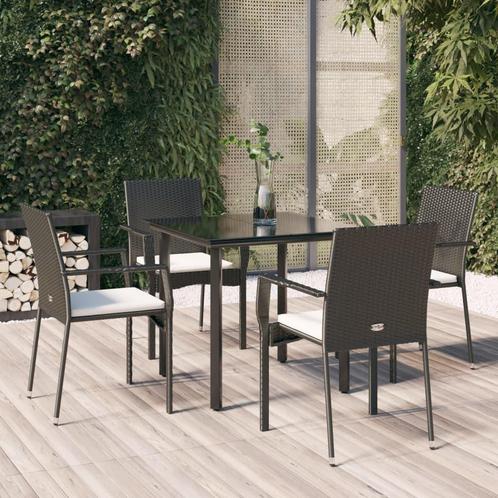 vidaXL 5-delige Tuinset met kussens poly rattan zwart, Tuin en Terras, Tuinsets en Loungesets, Tuinset, Nieuw, 4 zitplaatsen, Rotan