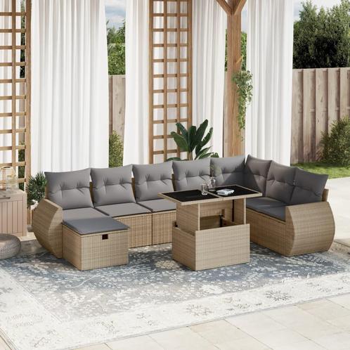 vidaXL 9-delige Loungeset met kussens poly rattan beige, Tuin en Terras, Tuinsets en Loungesets, Loungeset, Nieuw, Rotan, Verzenden