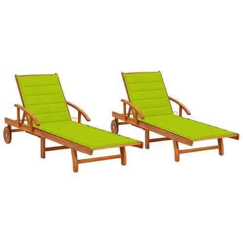 vidaXL Ligstoelen 2 st met kussens massief acaciahout, Tuin en Terras, Ligbedden, Nieuw, Verzenden