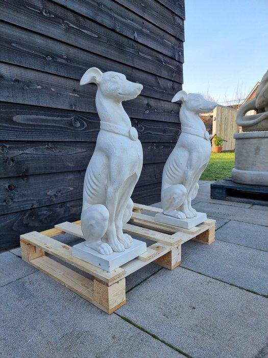 Beeld, 2Pcs - Iron Greyhounds on Base - 66 cm - IJzer, Antiek en Kunst, Curiosa en Brocante