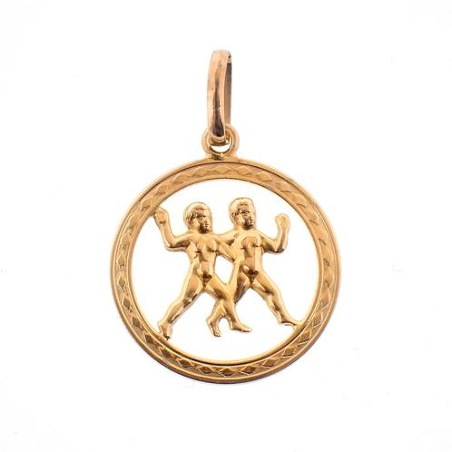 18 Krt. Gouden hanger van het sterrenbeeld tweelingen, Sieraden, Tassen en Uiterlijk, Bedels, Gebruikt, Overige merken, Goud, Ophalen of Verzenden