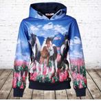 Paarden hoodie blauw f44 - 86/92 - Goedkope meisjeskleding: