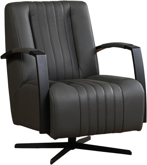 Donkergrijze leren industriële draaistoel - staal zwart fram, Huis en Inrichting, Fauteuils, 50 tot 75 cm, 75 tot 100 cm, Nieuw