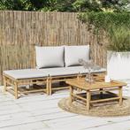 vidaXL 4-delige Loungeset met kussens bamboe lichtgrijs, Verzenden, Nieuw, Hout, Loungeset