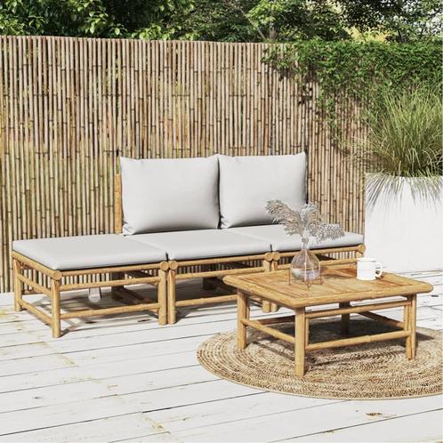 vidaXL 4-delige Loungeset met kussens bamboe lichtgrijs, Tuin en Terras, Tuinsets en Loungesets, Loungeset, Nieuw, Hout, Verzenden