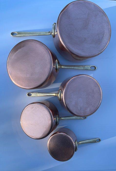 Kookpottenset (5) - Koper, Messing, Tin, Antiek en Kunst, Antiek | Keukenbenodigdheden