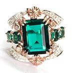 Zonder minimumprijs - Ring - 9 kt. Roségoud, Zilver Smaragd, Sieraden, Tassen en Uiterlijk, Ringen, Nieuw