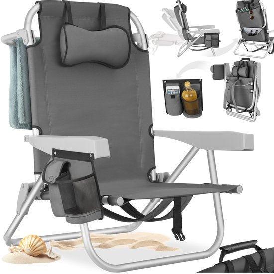 2dekans | tectake® Strandstoel Coral - Opvouwbare, Huis en Inrichting, Stoelen, Grijs, Zo goed als nieuw, Ophalen of Verzenden