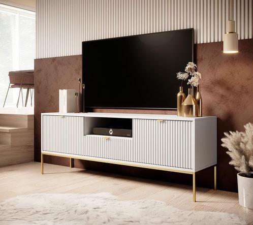 Meubella | TV-Meubel goud Wit 154cm hotel chique, Huis en Inrichting, Kasten | Televisiemeubels, 25 tot 50 cm, Nieuw, Overige materialen