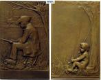 Bronzeplakette ohne Jahr Jugendstil, Postzegels en Munten, Penningen en Medailles, Verzenden