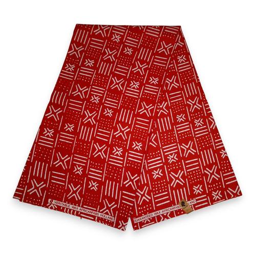 Afrikaanse Rode X Bogolan / Mud cloth print stof - Tradition, Hobby en Vrije tijd, Stoffen en Lappen, Nieuw, Ophalen of Verzenden