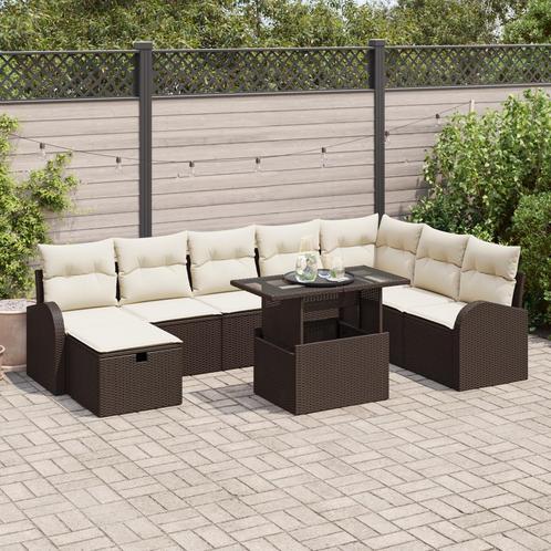 vidaXL 9-delige bankset voor in de tuin met kussens bruin, Tuin en Terras, Tuinsets en Loungesets, Nieuw, Rotan, Verzenden