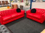 Chesterfield Maarssen ! Rood Leer Chesterfield Bankstel 3+2, Huis en Inrichting, Banken | Bankstellen, Ophalen, Zo goed als nieuw
