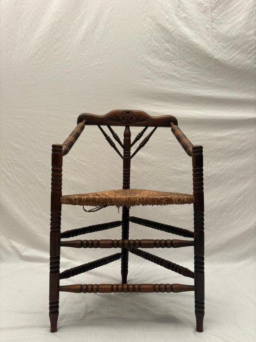 Stoel - Franse Bobbin Hoekstoel met Rieten Afwerking - Hout,, Antiek en Kunst, Curiosa en Brocante