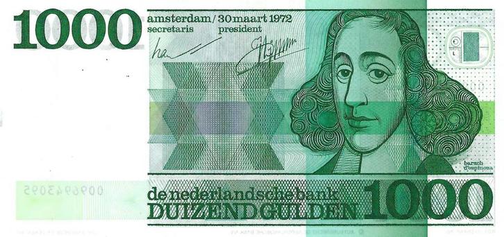 Bankbiljet 1000 gulden 1972 Spinoza Prachtig, Postzegels en Munten, Bankbiljetten | Nederland, Verzenden