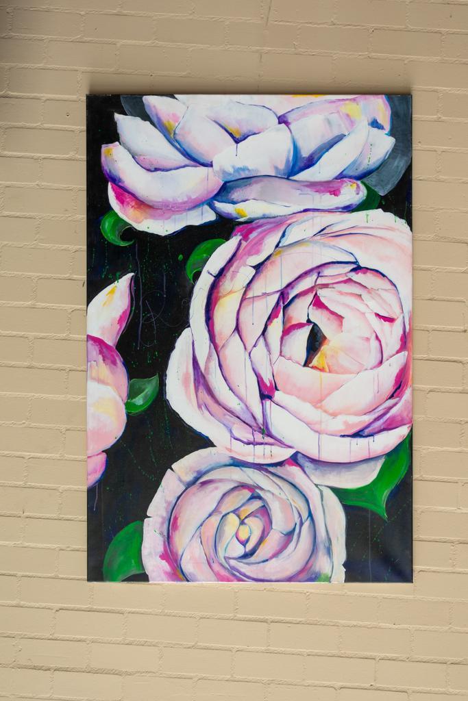 Bloei in Stilte – Rozen op Zwart Canvas (Schilderijen), Antiek en Kunst, Antiek | Woonaccessoires, Ophalen of Verzenden