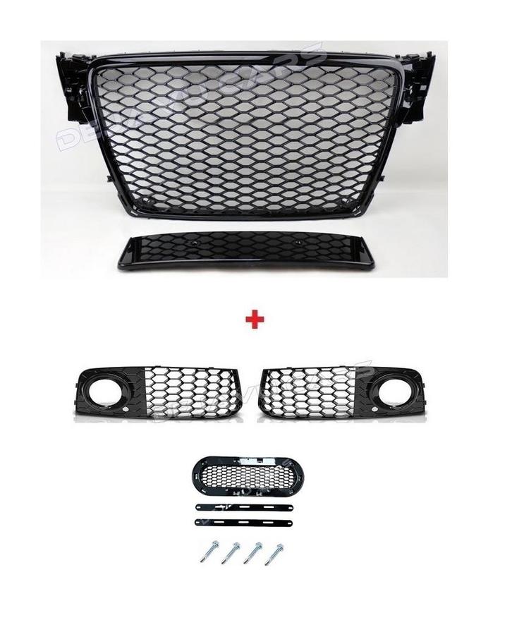 RS4 Look Front Grill Black Edition + Mistlamp Roosters voor, Auto diversen, Tuning en Styling, Ophalen of Verzenden