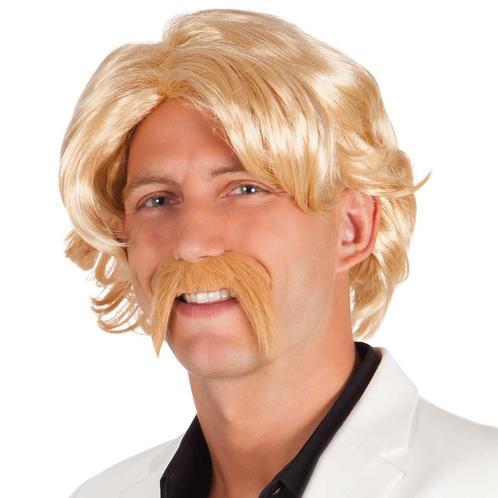 Blonde Pruik Chuck Met Snor, Hobby en Vrije tijd, Feestartikelen, Nieuw, Verzenden