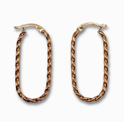 Gouden Oorbellen Gedraaide Rechthoekige Creolen 14k, Sieraden, Tassen en Uiterlijk, Oorbellen, Nieuw, Goud, Verzenden