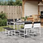 vidaXL 9-delige Tuinset met kussens textileen wit, Tuin en Terras, Tuinsets en Loungesets, Verzenden, Nieuw, 8 zitplaatsen, Rvs