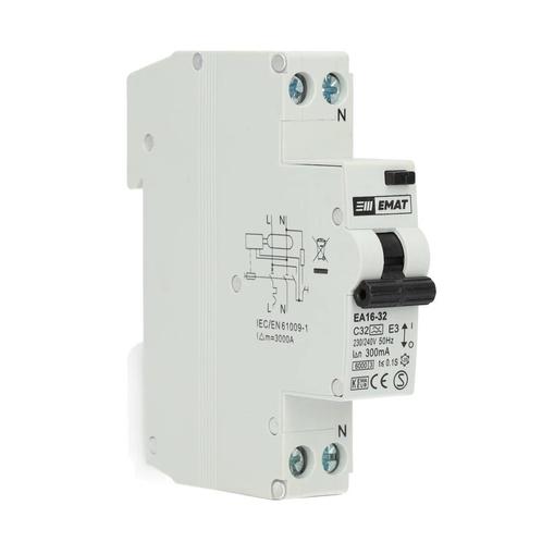 EMAT aardlekautomaat 1-polig+nul 32A C-kar 300mA (85006053), Doe-het-zelf en Verbouw, Elektra en Kabels, Verzenden