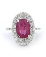 Cocktailring - 14 karaat Witgoud - 3.74ct. tw. Robijn -