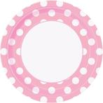 Lichtroze Borden Witte Stippen 22,2cm 8st, Hobby en Vrije tijd, Verzenden, Nieuw