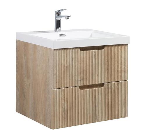 Badkamermeubel Set Thermis 60cm Licht Eiken Badmeubel, Huis en Inrichting, Badkamer | Badkamermeubels, Nieuw, Wastafelkast, Verzenden