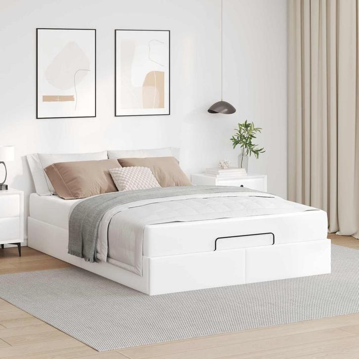 vidaXL Bedframe met matras met matras 2 pcs Wit PVC, Huis en Inrichting, Slaapkamer | Bedden, Wit, Nieuw, Verzenden