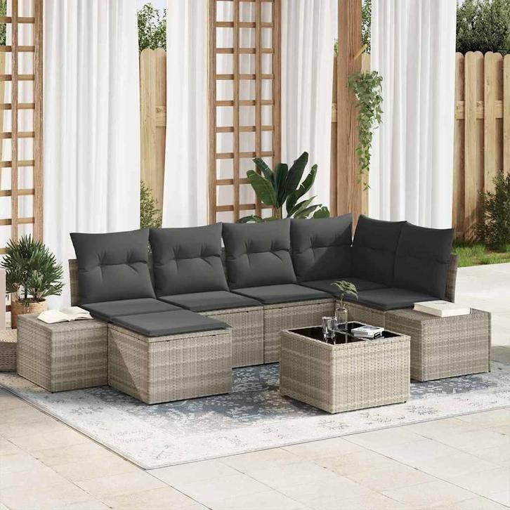 vidaXL Tuin Sofa Set met kussen 6 pcs Lichtgrijs poly rattan, Tuin en Terras, Tuinsets en Loungesets, Nieuw, Rotan, Verzenden