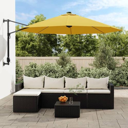 vidaXL Wandparasol met LEDs 290 cm geel, Tuin en Terras, Parasols, Muurparasol, Nieuw, 2 tot 3 meter, Verzenden
