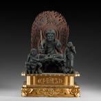 Fudô Myô-ô Drie-eenheid  (Fudô Sanzon) - Gelakt hout -